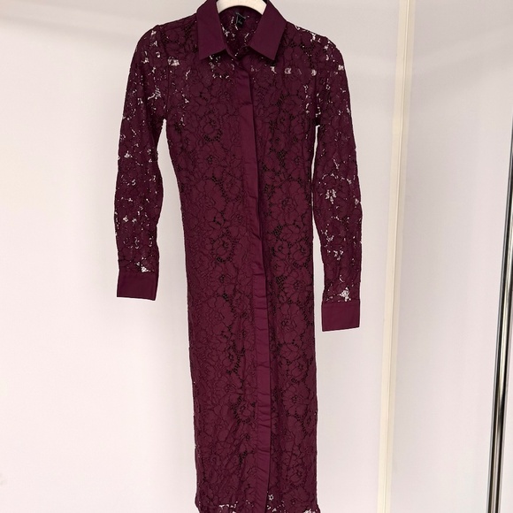 Ann Taylor Belted Lace Midi Shirtdress Poised Plum Women - Picture 5 of 9